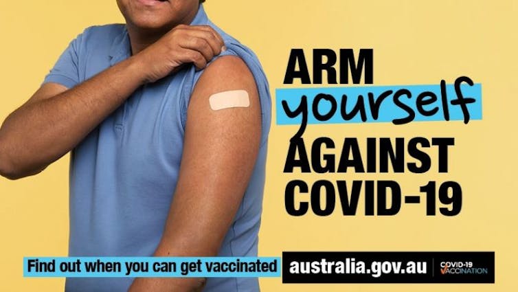 One of Australia's new 'Arm Yourself' COVID-19 vaccination campaign advertisements.