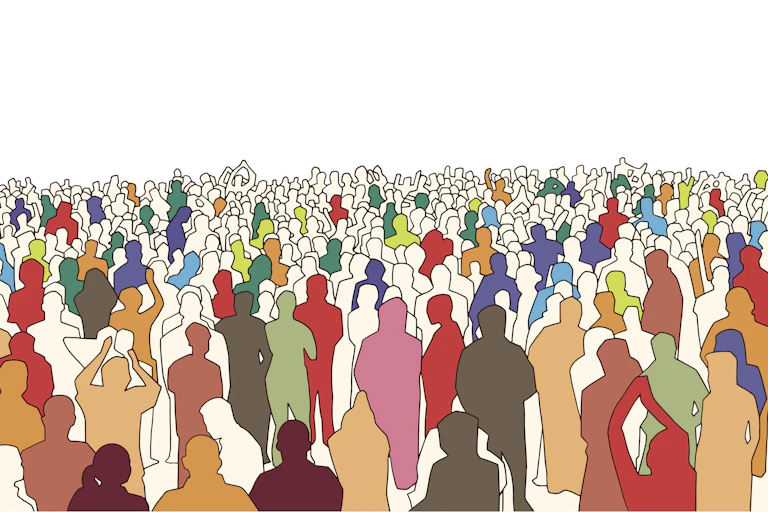 Illustration with outlines of people in a crowd