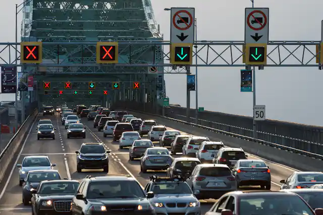 None Traffic congestion on the Jacques-Cartier Bridge.