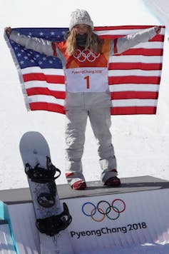 Olympic champion snowboarder Chloe Kim with US flag