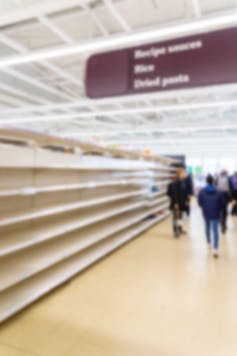 Empty shelves at a supermarket