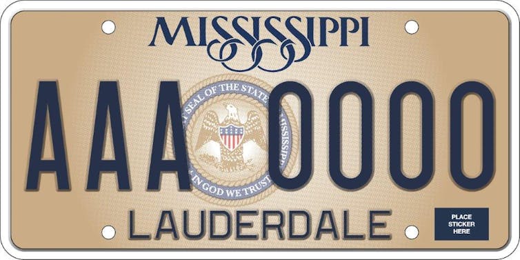 A sample license plate with 'In God We Trust' on it