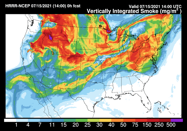 Map of showing smoke across the entire country