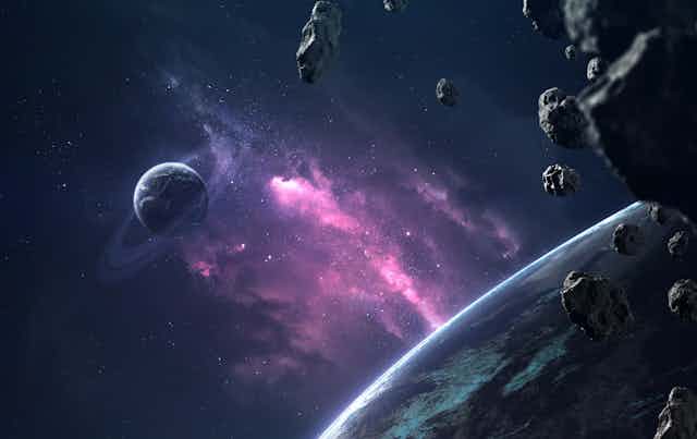 Illustration of planets and asteroids in space