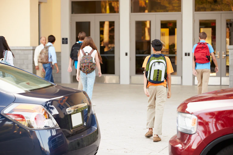 Students walking into school.