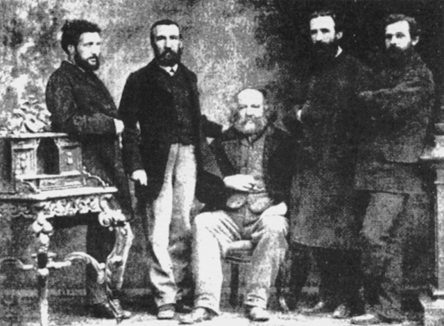Mikhail Bakunin surrounded by fellow members of the International Workingmen's Association in a 1869 photo.