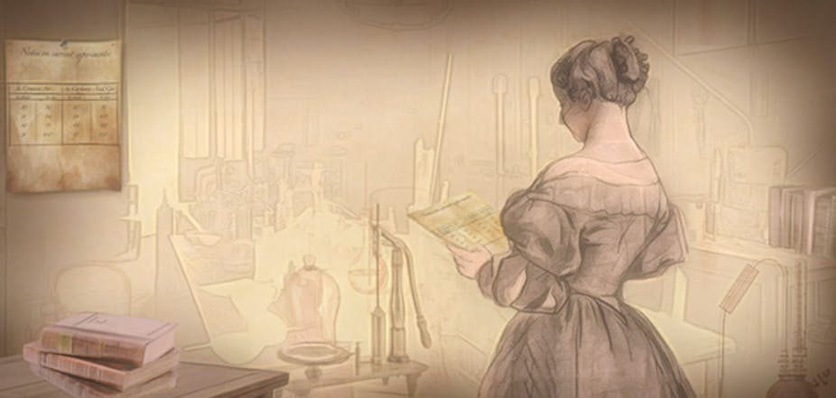 Illustration of a female scientist in her lab