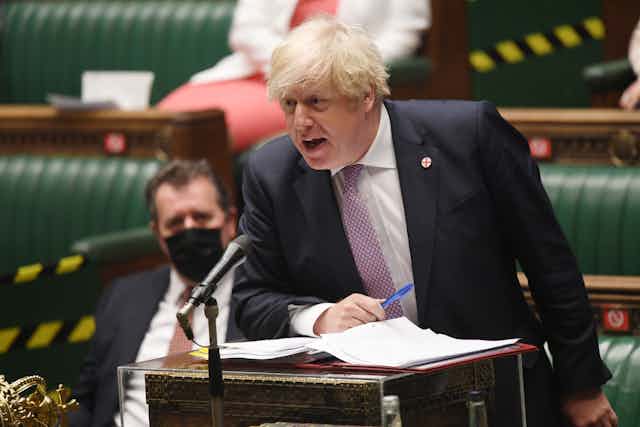 UK Prime Minister Boris Johnson at the weekly PMQs