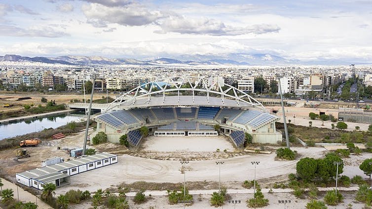 The Faliro Olympic beach volleyball centre, from the Athens 2004 Games, lies in disrepair