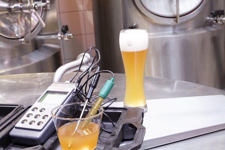 beer with analysis tools at a brewery