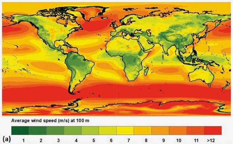 Global average wind speed