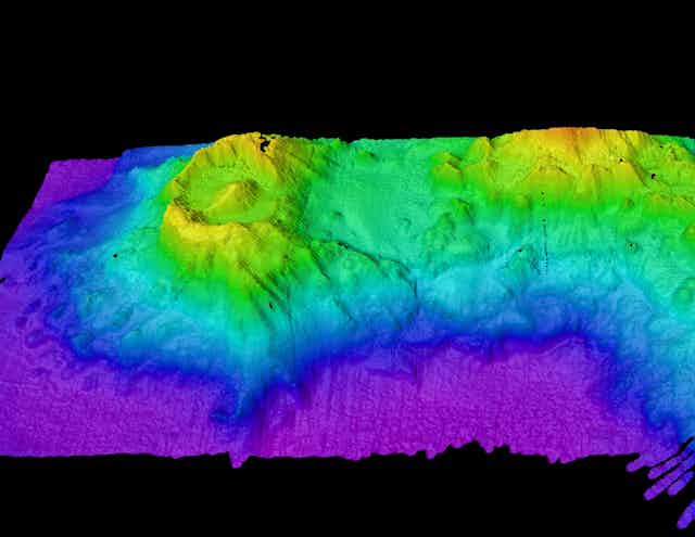 Sonar map of seabed volcanoes
