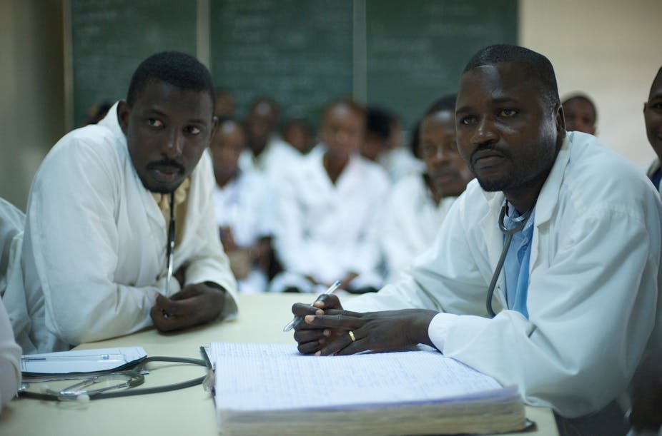 Doctors from Conakry, Guinea, in a briefing meeting.