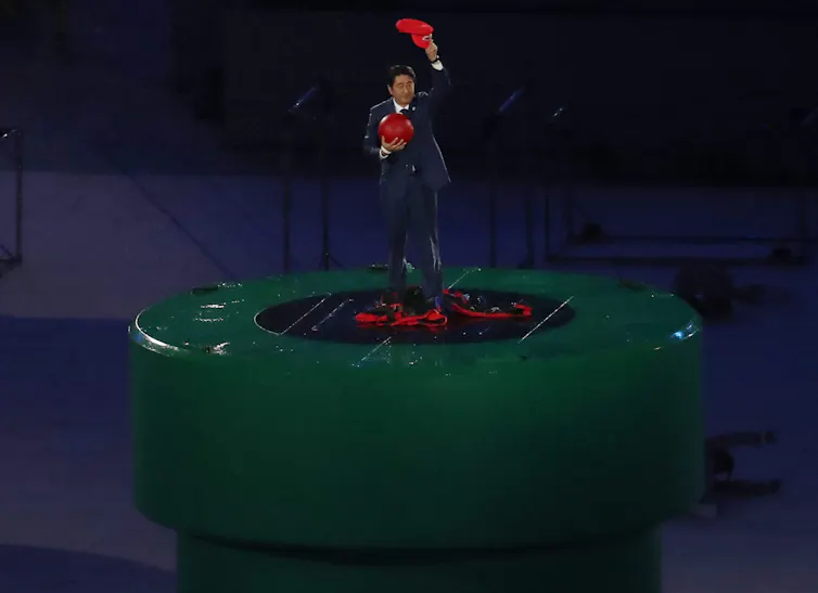 Shinzo Abe making a surprise speech at the Rio 2016 closing ceremony.