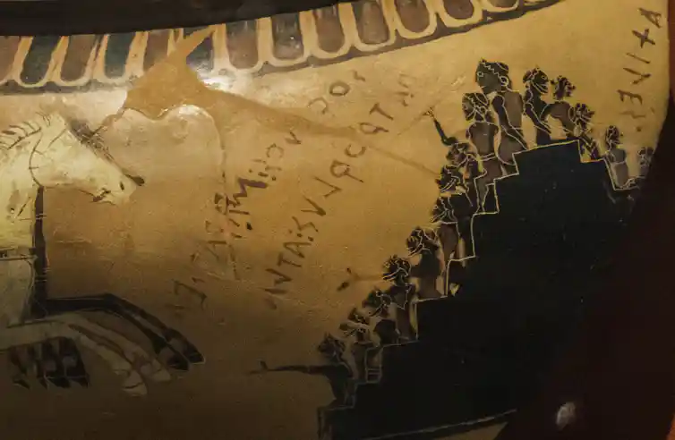 A detail of a Greek cauldron