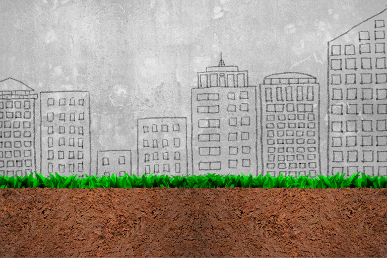une illustration représente les trois couches, sol, plante et milieu urbain.