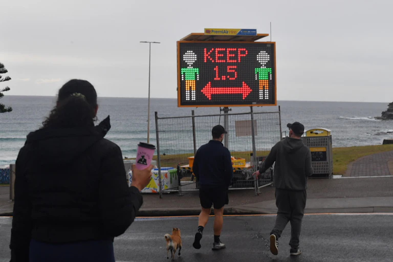 A sign in Bondi, Sydney reading "Keep 1.5m" apart
