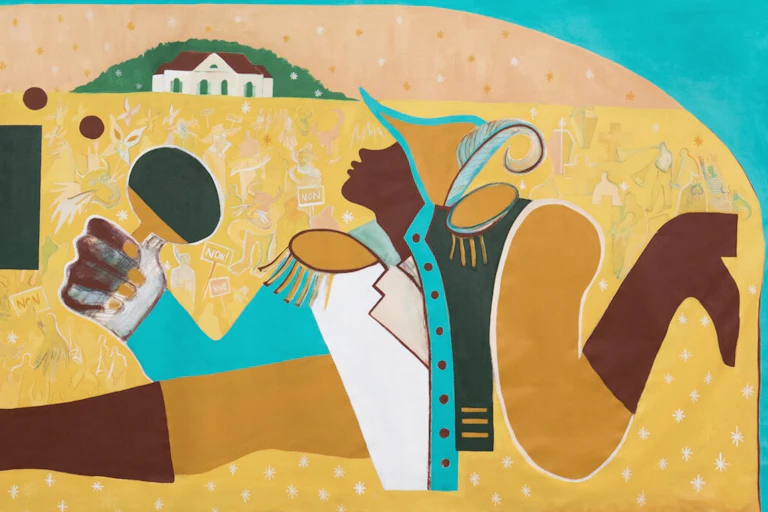 A painting of a general with a ping pong paddle.