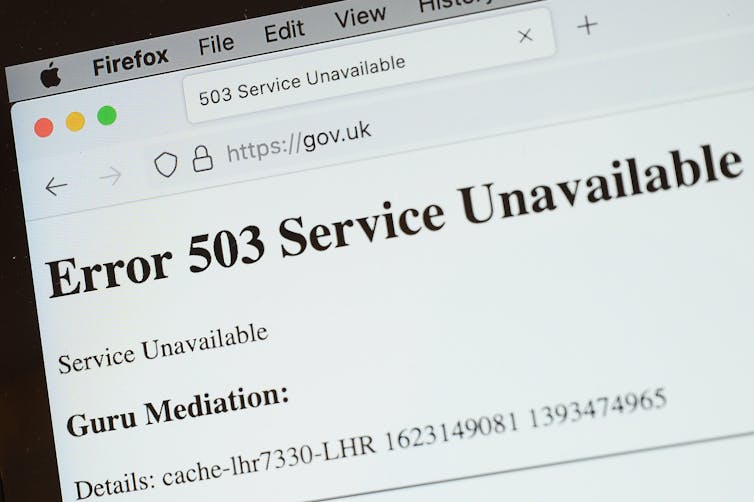 a screenshot of a web browser showing an error message