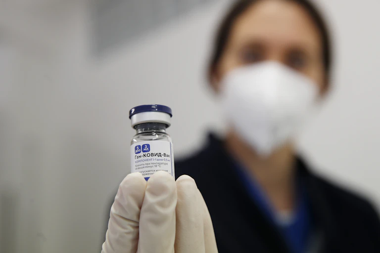 A vial of the Sputnik V COVID-19 vaccine