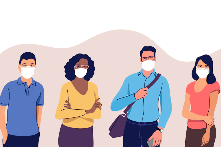 Illustration of people wearing masks