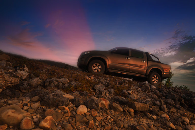 double cab ute on hillside
