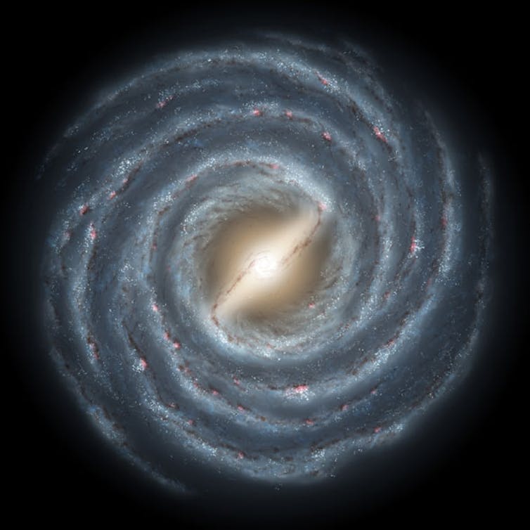 An artist's concept of the swirling spiral arms of our Milky Way galaxy.