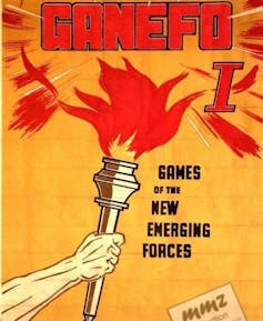 A poster showing an arm holding a torch with GAMEFO at the top of the poster.