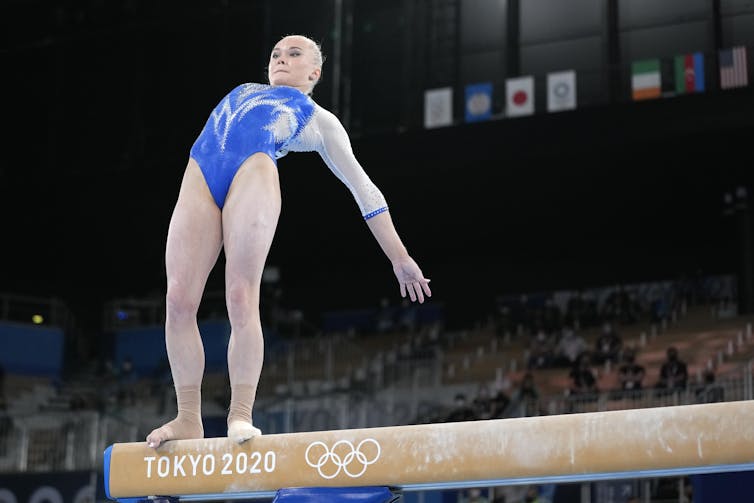 Angelina Melnikova during a beam routine