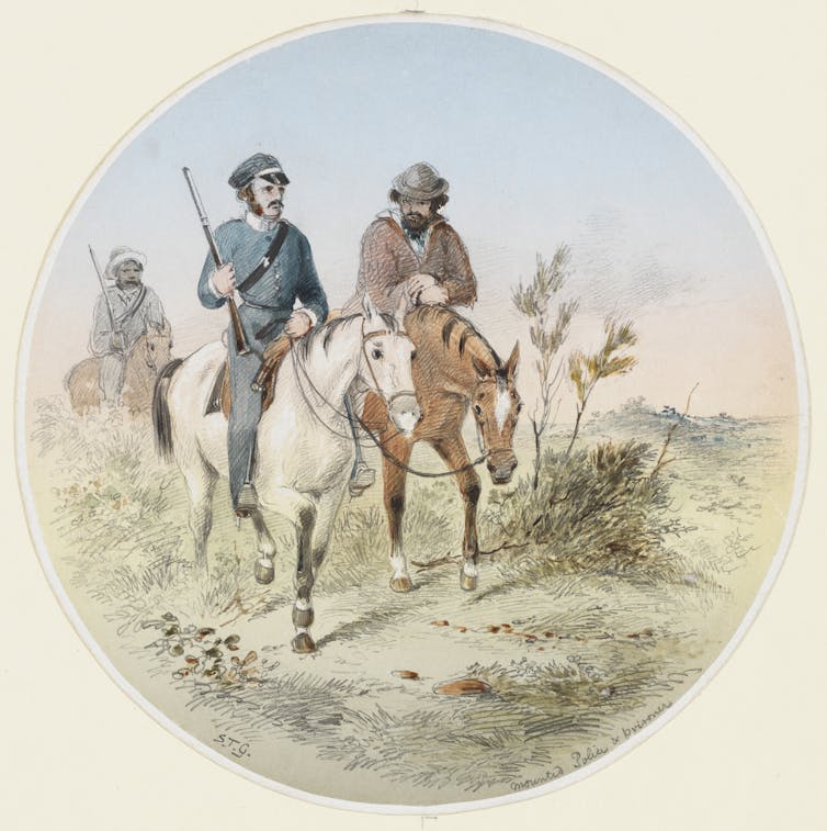 Mounted Police and prisoner, 1840-1872, Samuel Thomas Gill