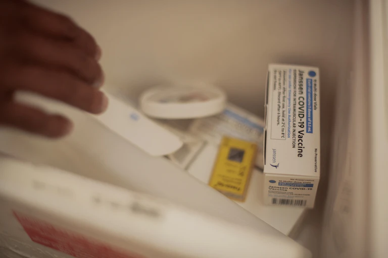 A box containing vials of vaccines