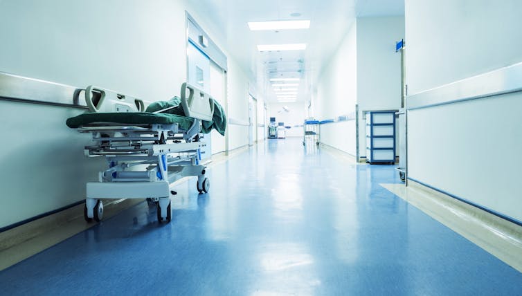 Hospital trolley in a corridor.