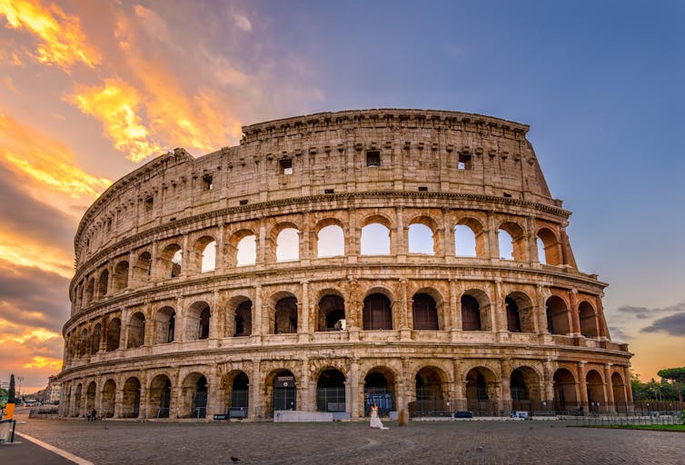 The Colosseum in Rome at sunset.