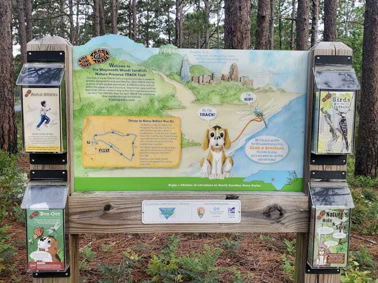 A TRACK Trail display in a wooded area