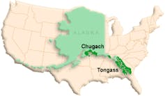 Map overlaying Alaska on the continental U.S.
