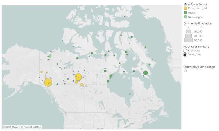 A map of 283 off-grid communities in Canada