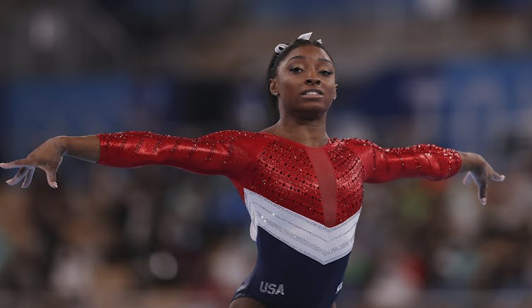 Simon Biles during a gymnastics event.