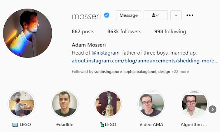 Adam Mosseri's Instagram Profile