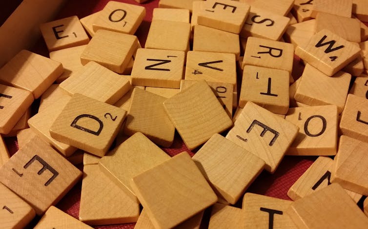 Letters in a scrabble box.