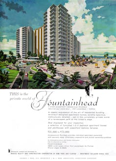 Old-fashioned ad for the beachfront Fountainhead condo in Ft. Lauderdale, Fla.