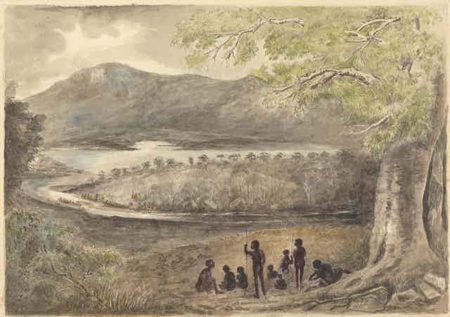 history drawing of Aboriginal Tasmanians