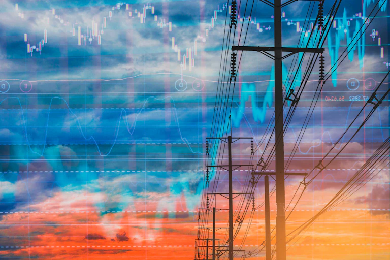 postes de electricidad y gráficas de mercados