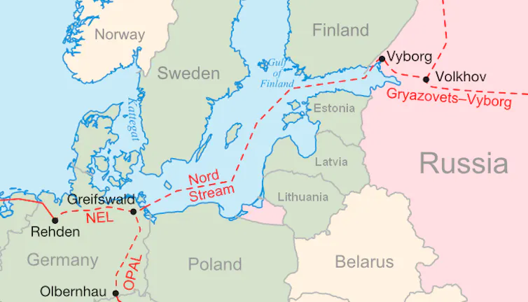 Map of the proposed Nord Stream and connecting pipelines
