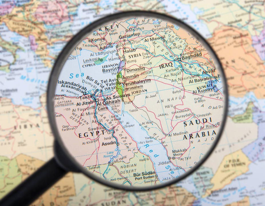 La carte du Moyen-Orient sous loupe