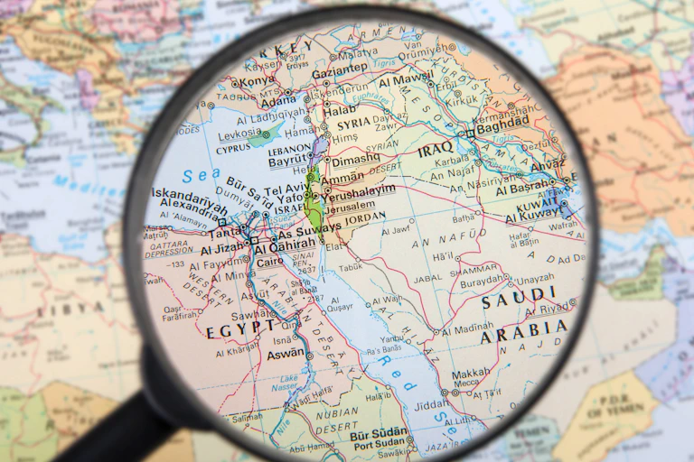 La carte du Moyen-Orient sous loupe
