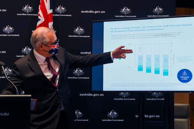 Prime Minister Scott Morrison during a press conference on the Doherty Institute COVID-19 modelling
