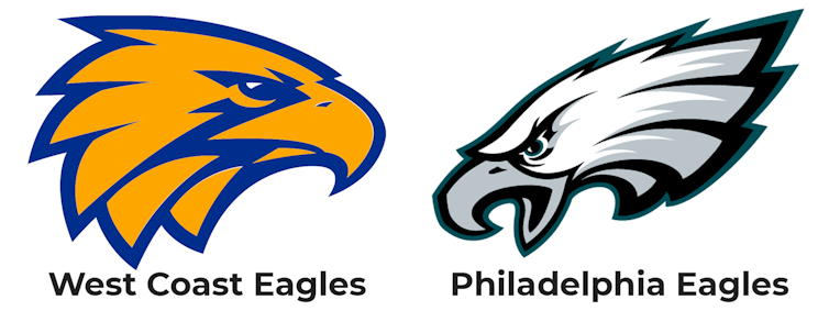 The logos of the AFL's West Coast Eagles and the NFL's Philadelphia Eagles