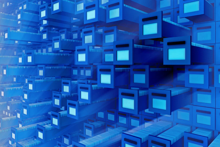 Abstract representation of a futuristic card catalogue.