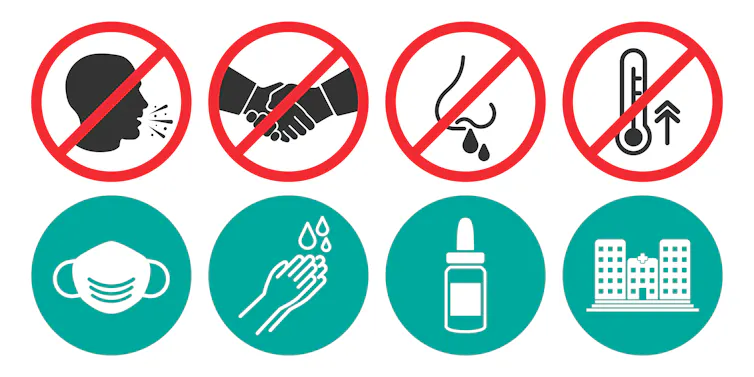 Ne pas tousser, se serrer la main, etc. Mais porter le masque, se laver les mains… sont de bons moyens d’écarte le virus