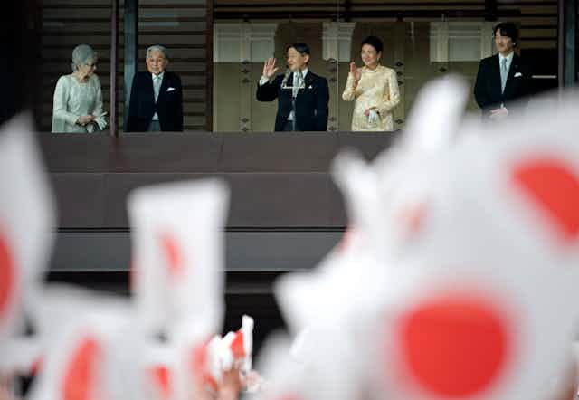 Japan's former Empress Michiko, former Emperor Akihito, his son and current Japanese Emperor Naruhito, Empress Masako and Crown Prince Akishino 